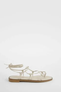 Sandals*boohoo Wide Fit Gladiator Wrap Up Sandals cream