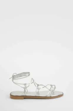 Sandals*boohoo Wide Fit Gladiator Wrap Up Sandals silver