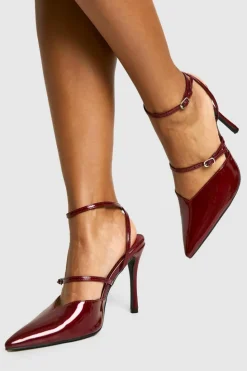 Heels*boohoo Wide Fit Glossy Court Shoes dark red
