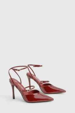 Heels*boohoo Wide Fit Glossy Court Shoes dark red