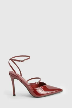 Heels*boohoo Wide Fit Glossy Court Shoes dark red