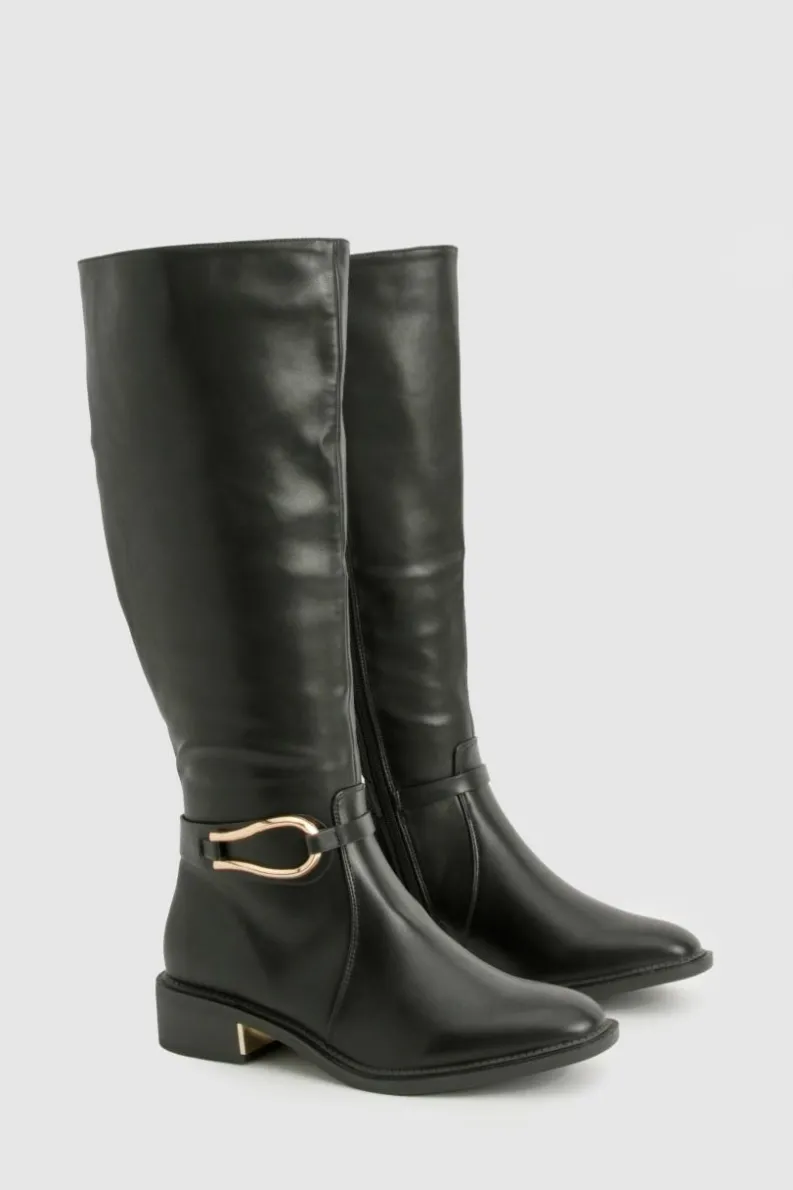 Over The Knee Boots|Knee High Boots*boohoo Wide Fit Hardware Detail Knee High Boots black