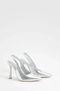 Heels*boohoo Wide Fit High Slingback Court Shoes silver