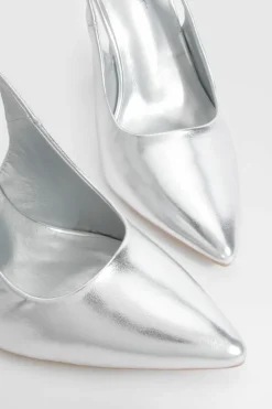 Heels*boohoo Wide Fit High Slingback Court Shoes silver