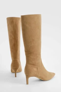 Over The Knee Boots|Heeled Boots*boohoo Wide Fit Knee High Low Heeled Boots camel