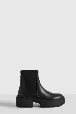 Chunky Boots|All Boots*boohoo Wide Fit Knit Detail Chunky Chelsea Boots black