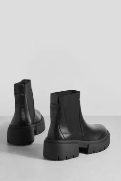 Chunky Boots|All Boots*boohoo Wide Fit Knit Detail Chunky Chelsea Boots black