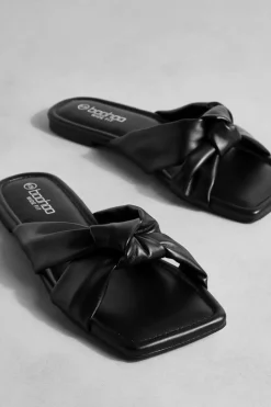 Sandals*boohoo Wide Fit Knot Front Slip On Sandals black
