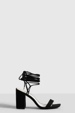Sandals|Heels*boohoo Wide Fit Lace Up Strap Block Heels black