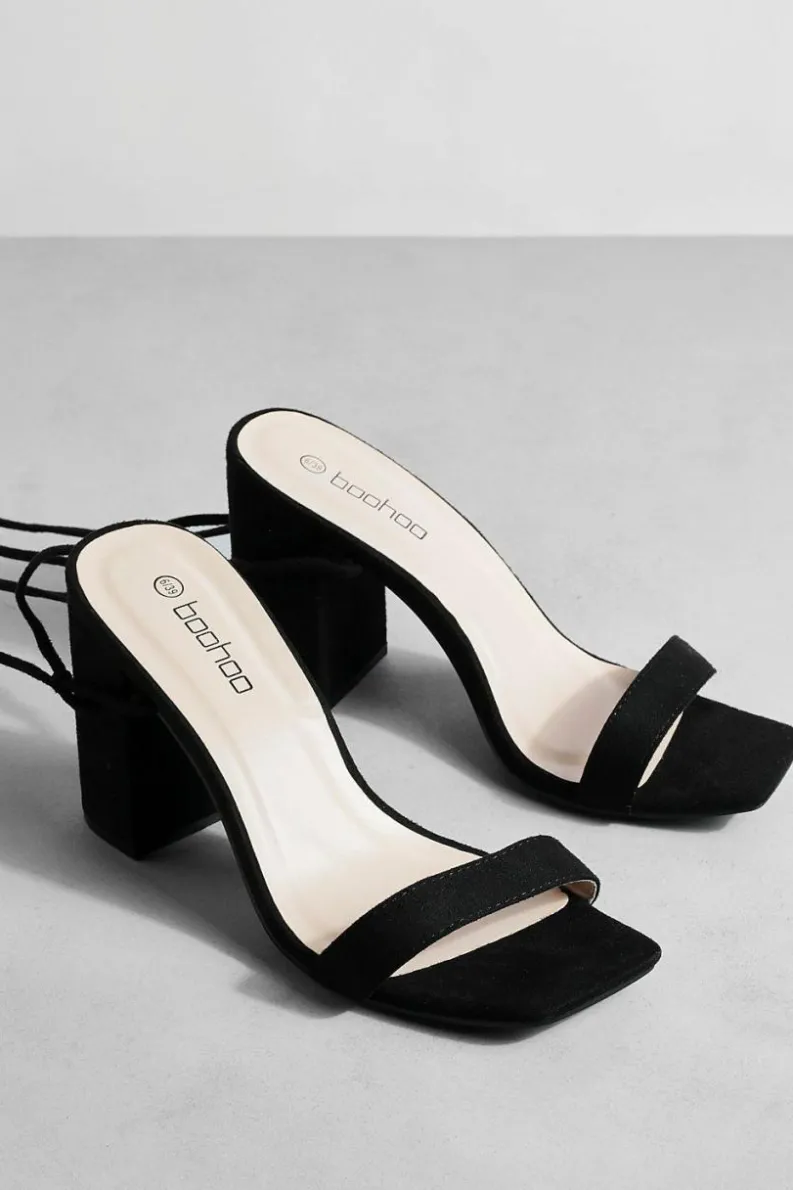 Sandals|Heels*boohoo Wide Fit Lace Up Strap Block Heels black