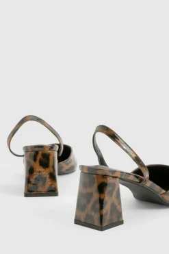 Heels*boohoo Wide Fit Block Heel Court Shoes leopard