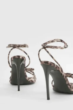 Heels*boohoo Wide Fit Bow Detail 2 Part Barely There Heels leopard