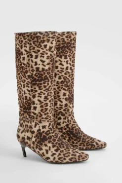 Over The Knee Boots|All Boots*boohoo Wide Fit Leopard Print Low Square Toe Knee High Boots black