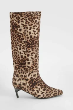 Over The Knee Boots|All Boots*boohoo Wide Fit Leopard Print Low Square Toe Knee High Boots black