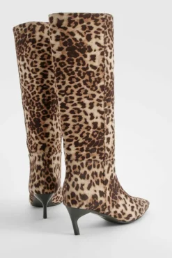 Over The Knee Boots|All Boots*boohoo Wide Fit Leopard Print Low Square Toe Knee High Boots black