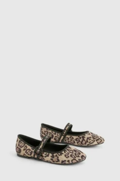 Ballet Flats|Flats*boohoo Wide Fit Round Toe Satin Ballet Flats leopard