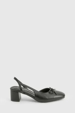 Ballet Flats|Flats*boohoo Wide Fit Low Block Heel Slingback Bow Ballets black