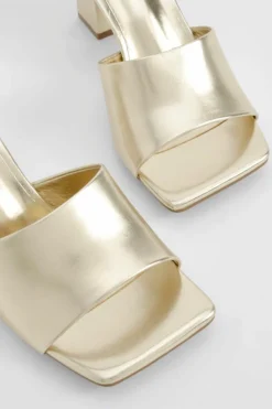 Heels*boohoo Wide Fit Low Block Heeled Mules gold