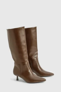 Over The Knee Boots|Knee High Boots*boohoo Wide Fit Low Stiletto Knee High Boots chocolate