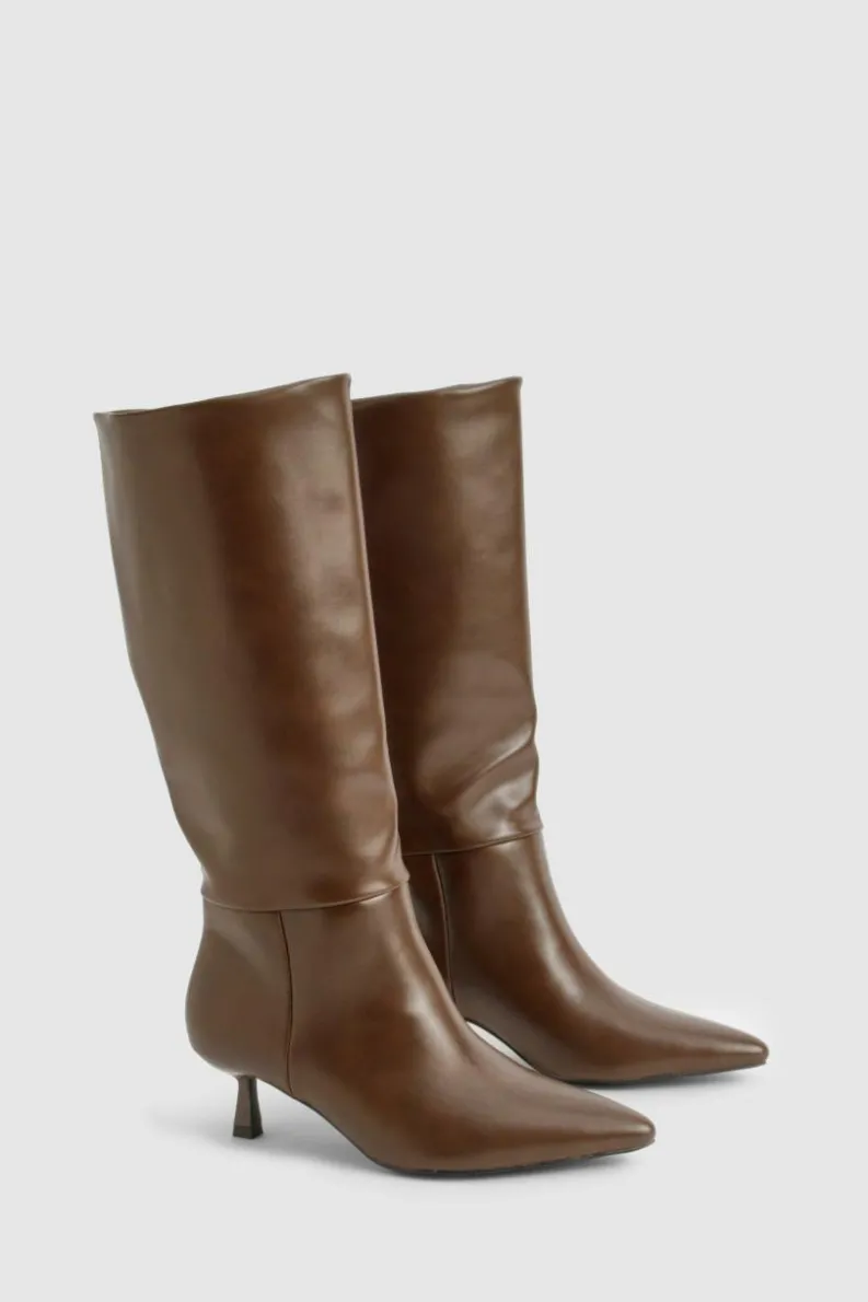Over The Knee Boots|Knee High Boots*boohoo Wide Fit Low Stiletto Knee High Boots chocolate