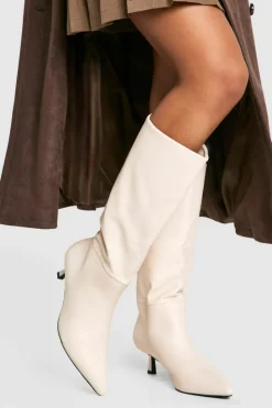 Over The Knee Boots|Knee High Boots*boohoo Wide Fit Low Stiletto Knee High Boots beige