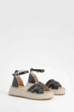 Sandals*boohoo Wide Fit Low Woven Flatform Sandals black