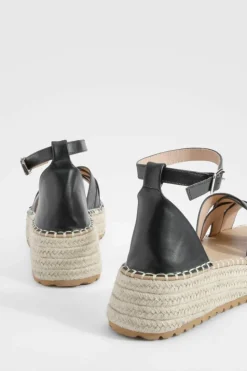 Sandals*boohoo Wide Fit Low Woven Flatform Sandals black