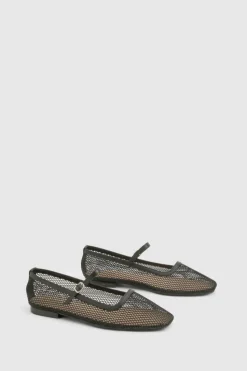 Ballet Flats|Flats*boohoo Wide Fit Mesh Strap Detail Ballet Flats black