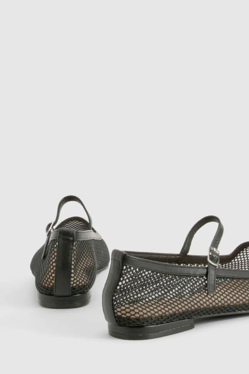 Ballet Flats|Flats*boohoo Wide Fit Mesh Strap Detail Ballet Flats black