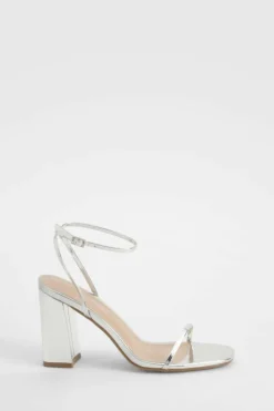Heels*boohoo Wide Fit Metallic 2 Part Block Heels silver