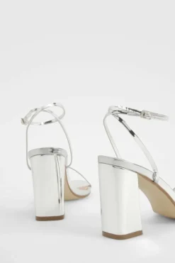 Heels*boohoo Wide Fit Metallic 2 Part Block Heels silver