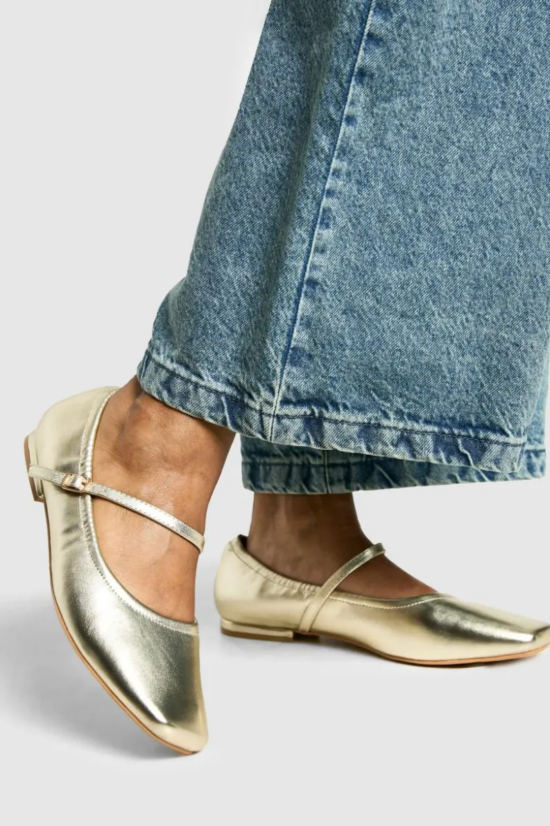 Ballet Flats|Flats*boohoo Wide fit Metallic Ballet Flats gold