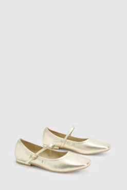 Ballet Flats|Flats*boohoo Wide fit Metallic Ballet Flats gold
