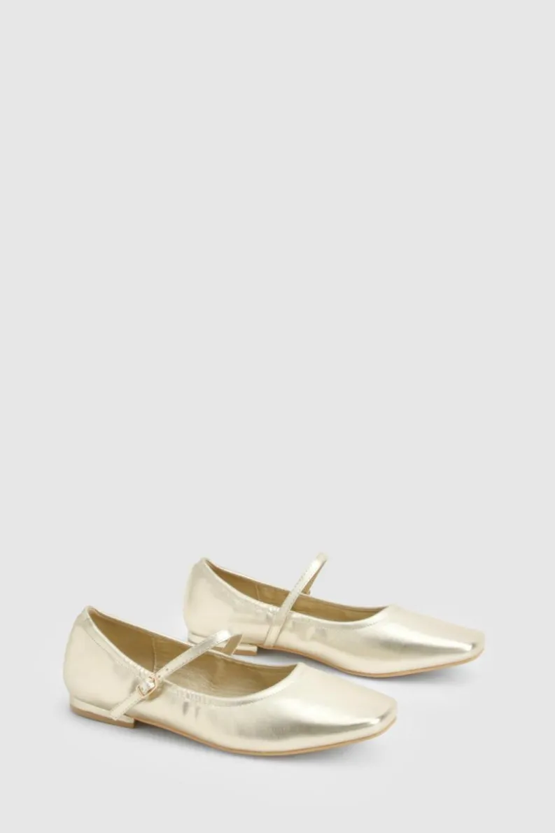Ballet Flats|Flats*boohoo Wide fit Metallic Ballet Flats gold