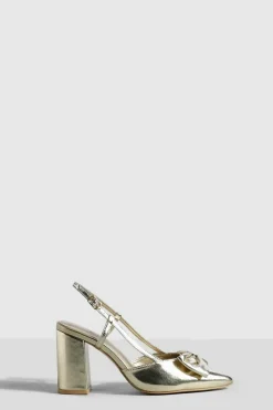 Heels*boohoo Wide Fit Metallic Bow Detail Court Shoe gold