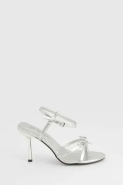 Heels*boohoo Wide Fit Metallic Bow Heels silver