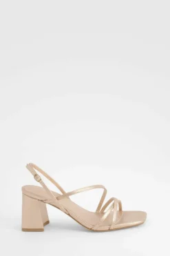 Heels*boohoo Wide Fit Metallic Croc Mid Block Slingback 2 Part Heels rose gold