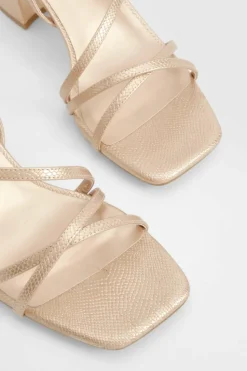 Heels*boohoo Wide Fit Metallic Croc Mid Block Slingback 2 Part Heels rose gold