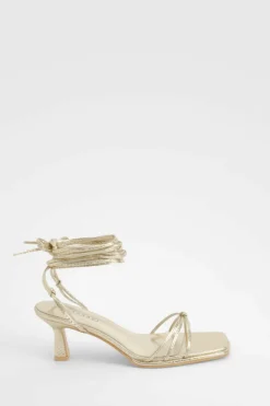 Heels*boohoo Wide Fit Metallic Croc Strappy Heels gold