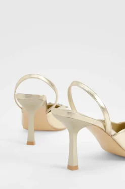Heels*boohoo Wide Fit Metallic Embellished Slingback Court Heels gold