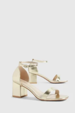 Heels*boohoo Wide Fit Metallic Low Block Barely There Heels gold