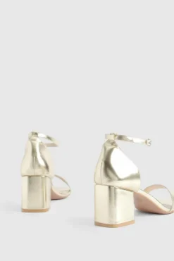 Heels*boohoo Wide Fit Metallic Low Block Barely There Heels gold
