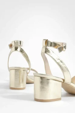Heels*boohoo Wide Fit Metallic Low Block Barely There Heels gold