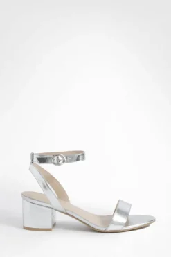 Heels*boohoo Wide Fit Metallic Low Block Barely There Heels silver