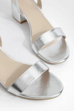 Heels*boohoo Wide Fit Metallic Low Block Barely There Heels silver