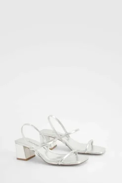 Heels*boohoo Wide Fit Metallic Low Block Slingback Heels silver