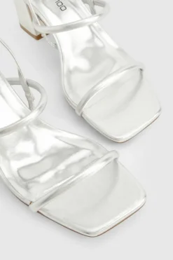 Heels*boohoo Wide Fit Metallic Low Block Slingback Heels silver