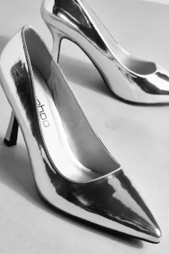 Heels*boohoo Wide Fit Metallic Low Stiletto Court Shoe silver