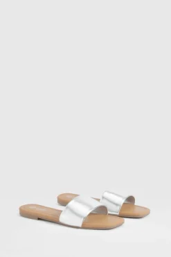 Sandals*boohoo Wide Fit Metallic Minimal Mule Sandals silver