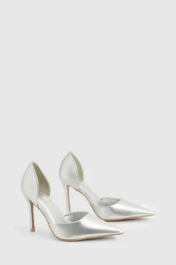 Heels*boohoo Wide Fit Metallic Patent Cut Out Court Shoe silver